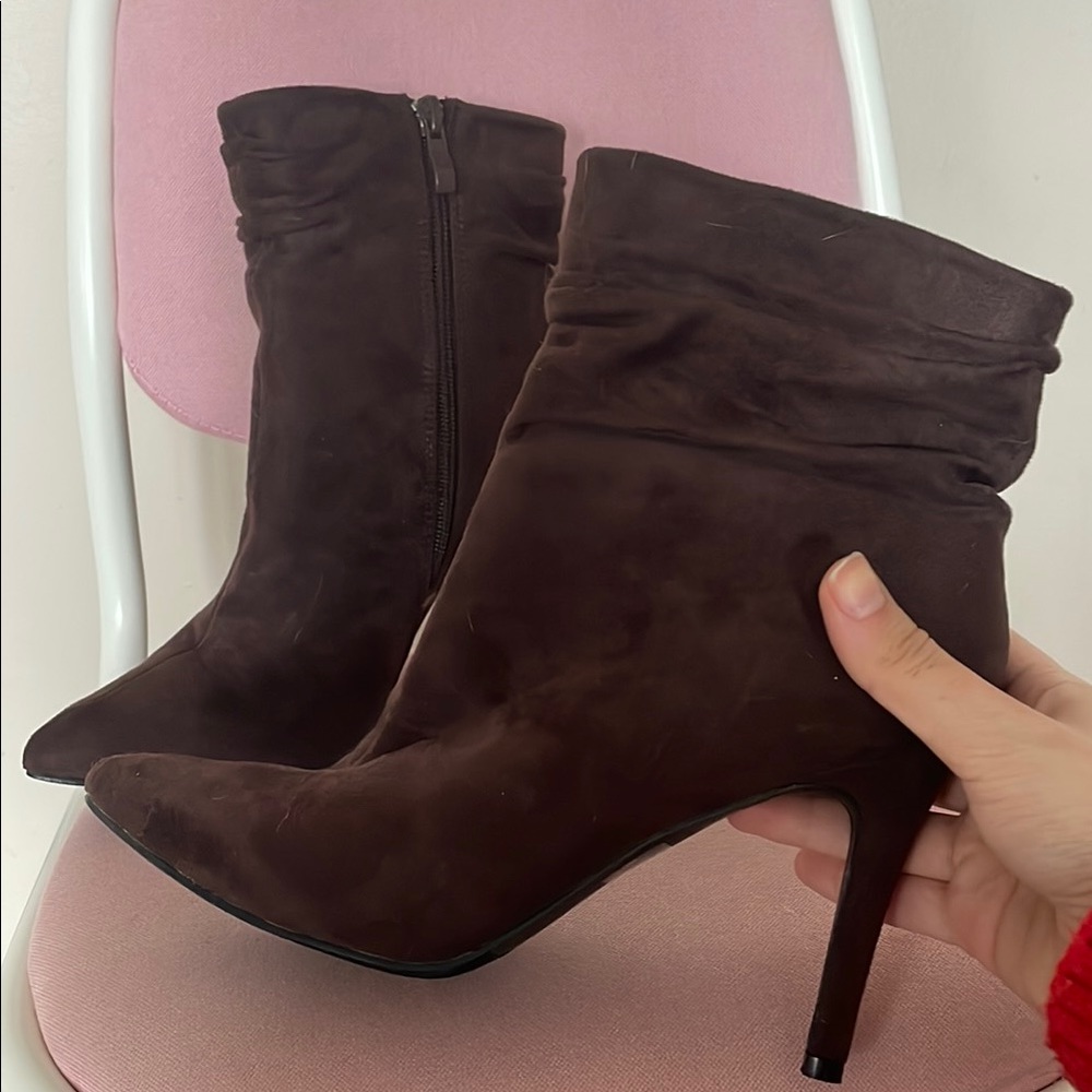 Suede Brown Women's Ankle High Heel Boots